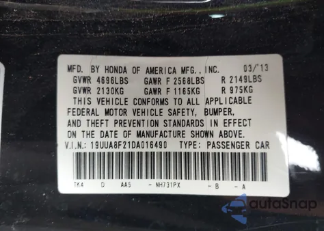 2013 Acura Tl 3.5 from USA, damaged, VIN 19UUA8F21DA016490
